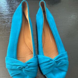 Turquoise Blue Women's Flats with Bow Detail
